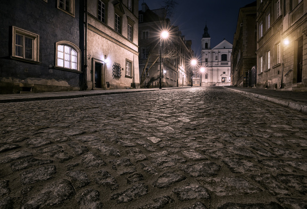 The street of the old town in Warsaw at night  - Valokuva, kuva