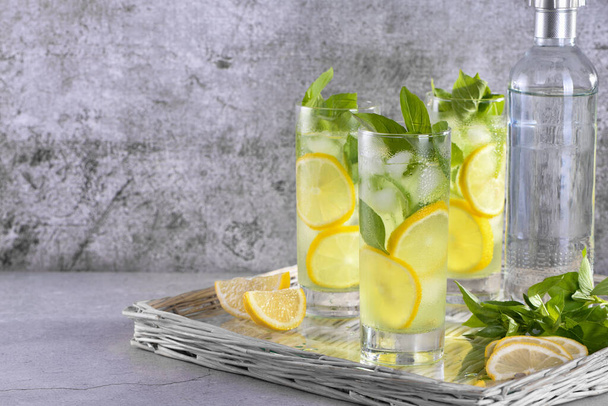 Basil Lemon Gin and Tonic, very light, incredibly refreshing cocktail. - Photo, Image