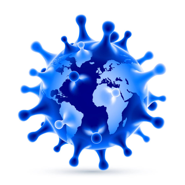 Coronavirus covid-19 spread over the world concept with virus cell in a shape of Earth globe - Vektori, kuva