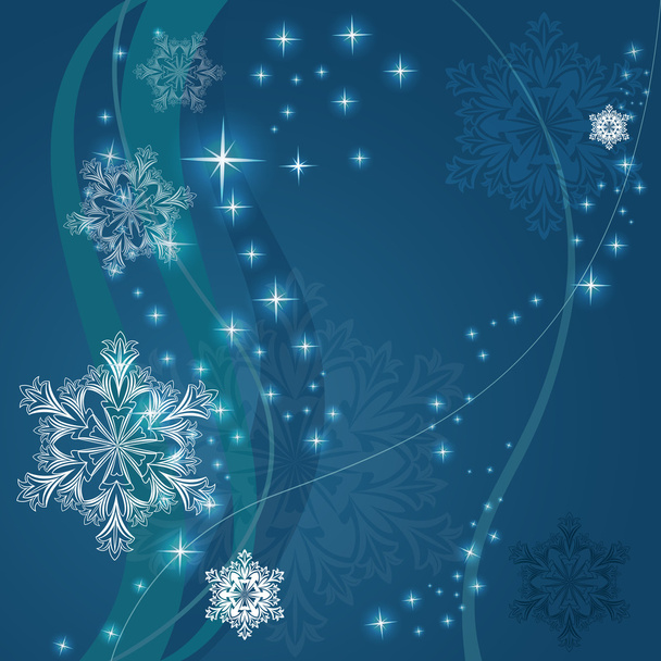 Christmas blue background with ornamental snowflake shapes. - Vektör, Görsel