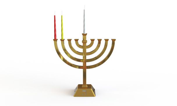 Hanuka menorah and candles isolated on white - Photo, Image