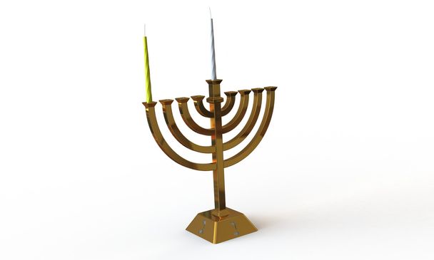 Hanuka menorah and candles isolated on white - Photo, Image