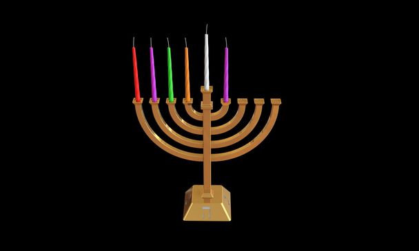 Hanuka menorah and candles isolated on black - Photo, Image