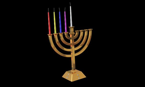 Hanuka menorah and candles isolated on black - Photo, Image