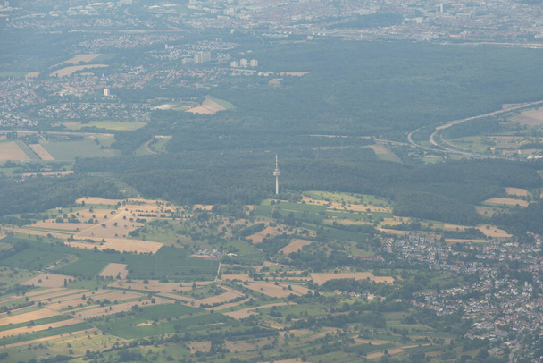 Karlsruhe, Germany, July 9, 2022 Flight abeam the city center in a small plane - Photo, image