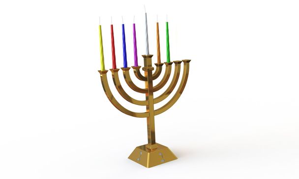 Hanuka menorah e candele isolate su bianco
 - Foto, immagini