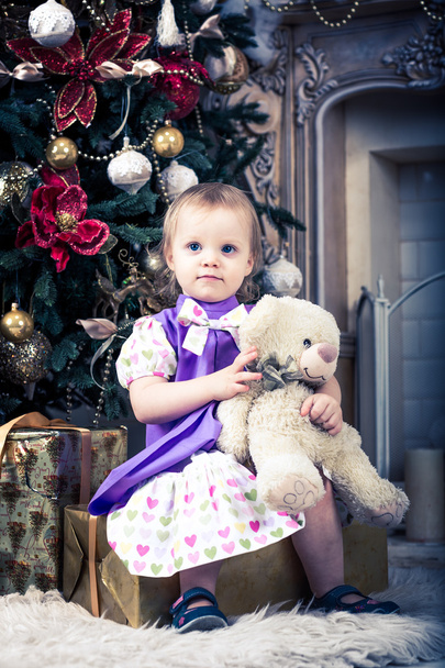 Baby girl with teddy-bear - Фото, зображення