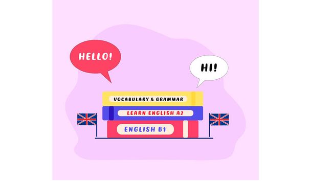 Learn English. Sttudy English language. Education concept. Temaplate for logo, website, banner, landing page. ads. Flat vector illustration. English school, club, course English language. - Vektor, kép