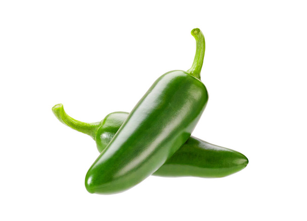 Two green jalapeno peppers isolated on white background,with clipping path. - Foto, Imagem