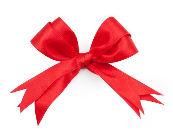 Red ribbon double bow on white background preparation for gift w - Zdjęcie, obraz