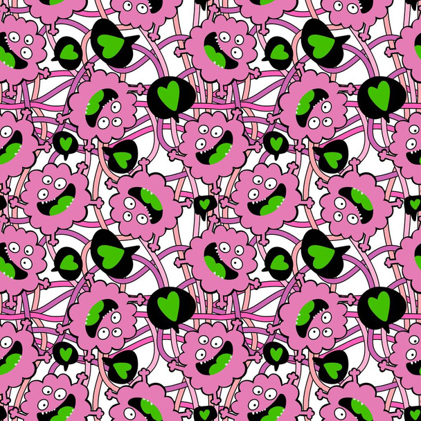 Cartoon monsters aliens seamless kids emoticons pattern for wrapping paper and festive accessories and school notebooks and fabrics and Halloween. High quality illustration - Zdjęcie, obraz
