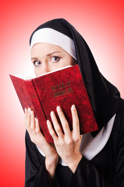 Jonge non met Bijbel - Foto, afbeelding