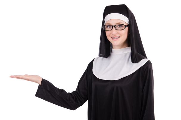 Jovem freira isolada no fundo branco
 - Foto, Imagem