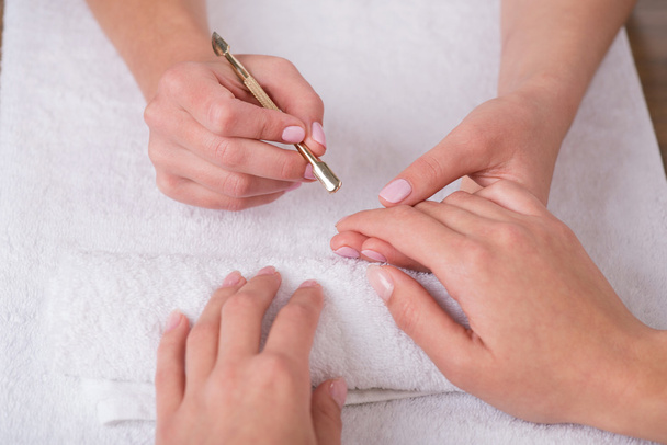 Client and manicurist in manicure salon - Фото, изображение