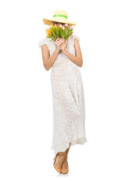 Женщина в платье в платье изолированы на белом - Фото, изображение