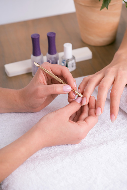 Client and manicurist in manicure salon - Foto, afbeelding