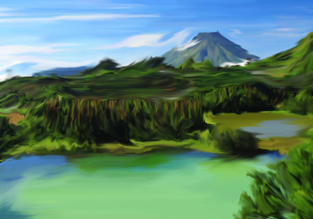 abstract painting of landscapes, with various natures and mountains, play with your imagination - 写真・画像
