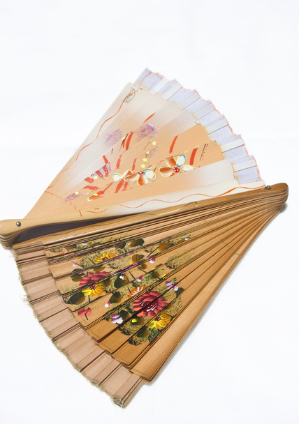 Two folded wooden fans on white - Photo, Image