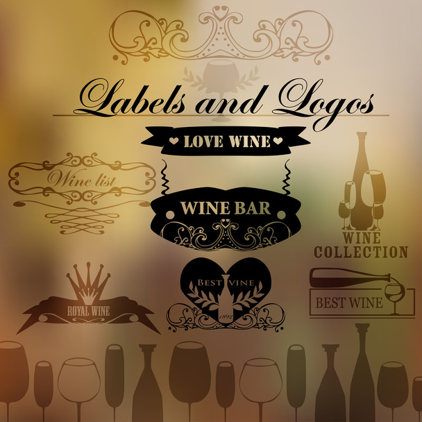 Conjunto de elementos de estilo vintage para etiquetas e insignias para vino, viñedo, club de vinos y restaurante
 - Vector, imagen