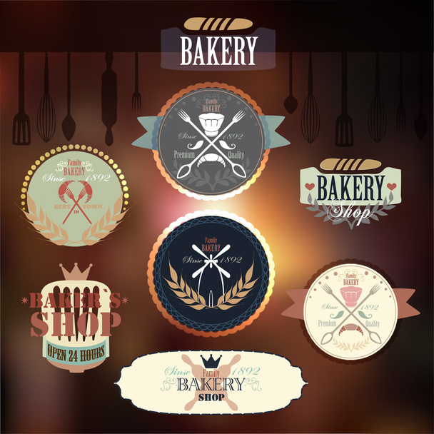 Значки и этикетки марочных ретро-пекарен
 - Вектор,изображение