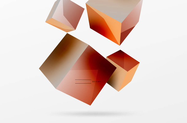 3d vector abstract background. Flying cubes composition. Trendy techno business template for wallpaper, banner, background or landing - Vetor, Imagem