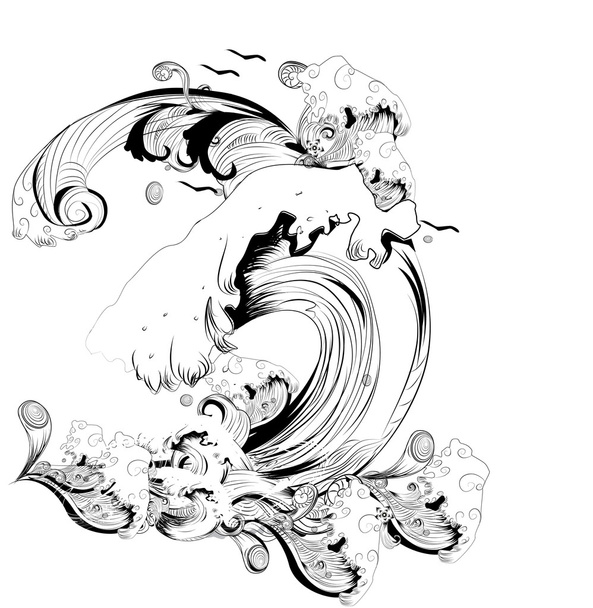 abstract black and white waves - Vector, afbeelding