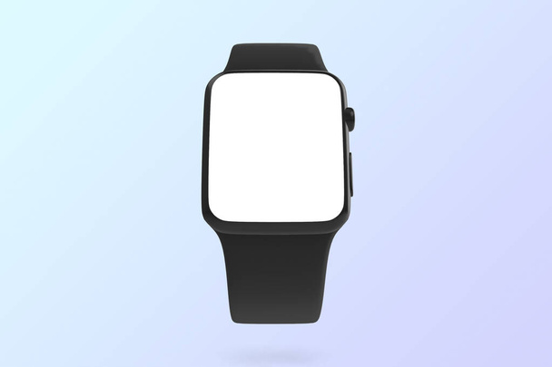 Clock. Realistic smart watch mockup with blank screen. Background with gradient color. Front view of the device. Space to write. Illustration. 3D illustration. Device for active fitness lifestyle. - Photo, image