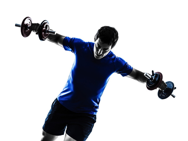 man exercising weight training silhouette - Photo, Image
