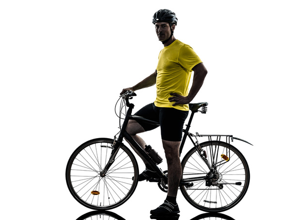 man bicycling  mountain bike standing silhouette - Fotó, kép