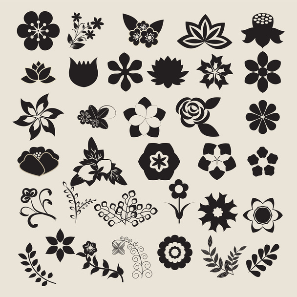 Floral Symbols  icon set Vector Flower Set - Vector, Imagen