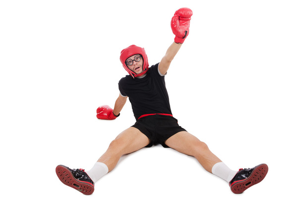 Boxeador divertido aislado en el blanco - Foto, Imagen