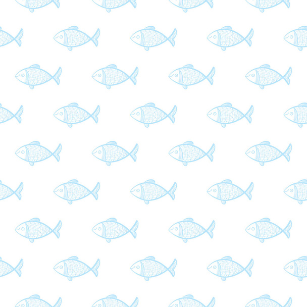 Hand drawn fishes seamless pattern. Sketched fish background, doodle sea tile, drawing fishing symbols, ocean fish vector illustration - Vector, Image