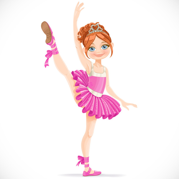 Brunette ballerina girl dancing in pink dress isolated on a whit - ベクター画像