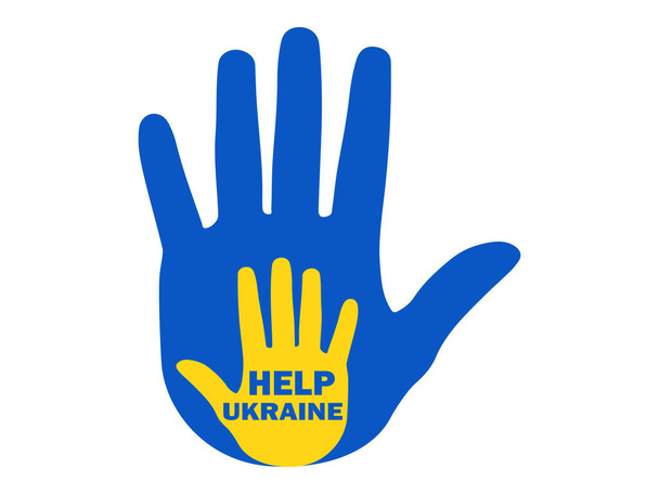 Help Ukraine,Two Hands Ukraine flag colors. Vector - Вектор,изображение