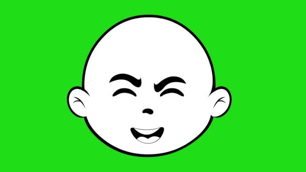 Emoticon loop animation of a character's face giving a heart-shaped kiss, drawn in black and white. On a green chroma key background - Felvétel, videó
