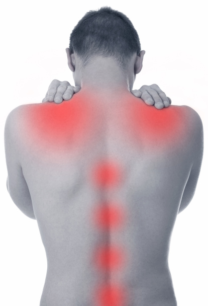 ο άνθρωπος υποφέρει από πόνους της σπονδυλικής στήλης και ώμου - Φωτογραφία, εικόνα