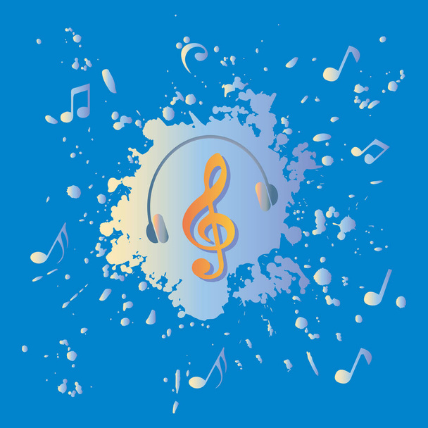 Music treble clef with splatter water for wall decoration. - Vector, afbeelding