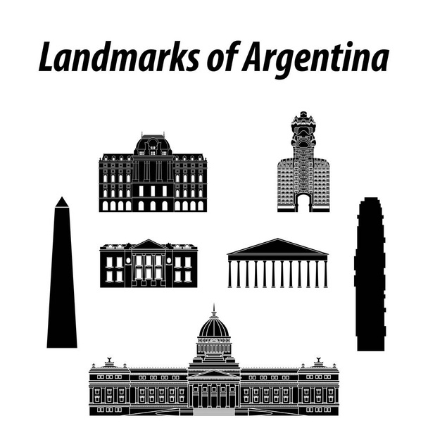 Bundle of Argentina famous landmarks by silhouette style - Vector, afbeelding