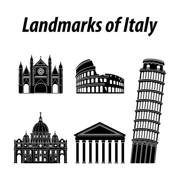Bundle of Italy famous landmarks by silhouette style - Vektori, kuva
