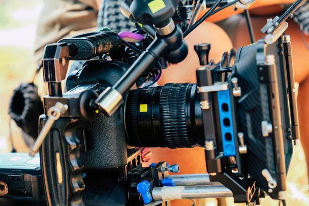 Cinema Camera on Film Set, Behind the scenes background, film crew production - Photo, Image