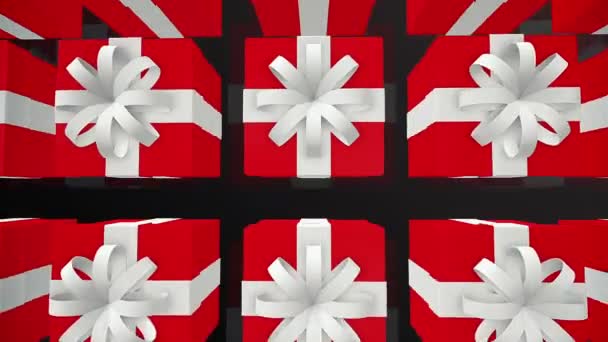 Κόκκινο δώρο κουτιά σε σειρές σε λευκό φόντο - Πλάνα, βίντεο