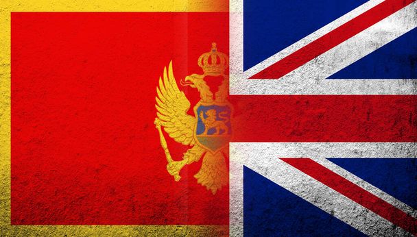 National flag of United Kingdom (Great Britain) Union Jack with National flag of Montenegro. Grunge background - Foto, Imagem