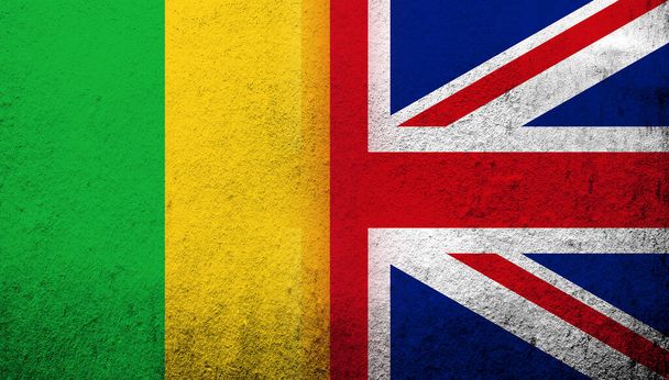 National flag of United Kingdom (Great Britain) Union Jack with the Republic of Mali National flag. Grunge background - Foto, afbeelding