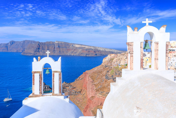 View of the bell tower of the Greek Church of Oia, Santorini - Фото, изображение