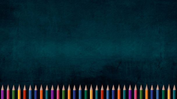 Back to school Background. A set of colored pencils against the background of the chalkboard - Zdjęcie, obraz