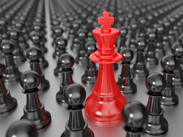 Σκάκι κόκκινο βασιλιά με μαύρα πιόνια - Φωτογραφία, εικόνα