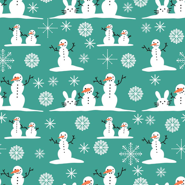 Inverno boneco de neve sem costura e flocos de neve padrão para papel de embrulho de Natal e crianças cadernos e acessórios e tecidos. Ilustração de alta qualidade - Foto, Imagem