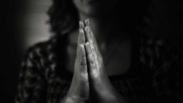 Hand gestures. Woman praying to god. Black and White - Footage, Video