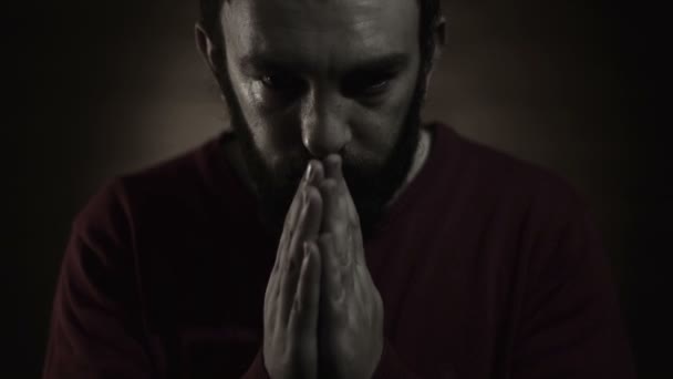 Hand gestures. Man praying to god. Black and White - Footage, Video