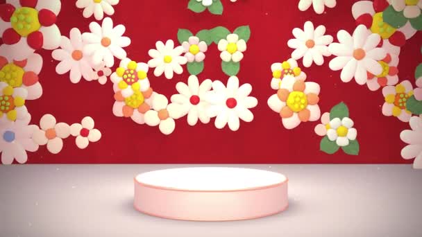 Циклический продукт дисплей подиум и красочные цветы с волшебным эффектом блеска анимации - Кадры, видео